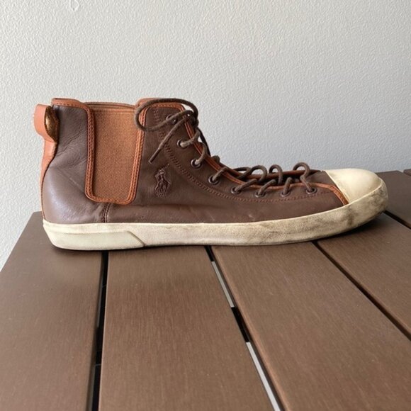 Polo By Ralph Lauren Men Brown Francisco Leather High Top Sneakers Size 13D - Picture 6 of 16